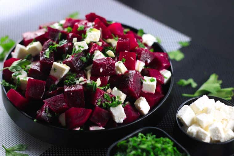 BBeetroot and Feta Cheese Salad - SUPER easy but packed with flavors and nutrients | ScrambledChefs.com