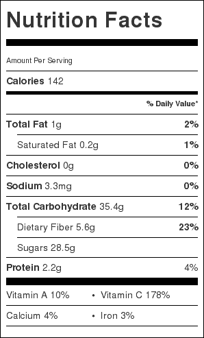 Mango Kiwi Raspberry Salad Nutrition Label