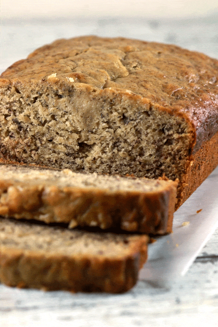 Banana bread loaf on parchment paper