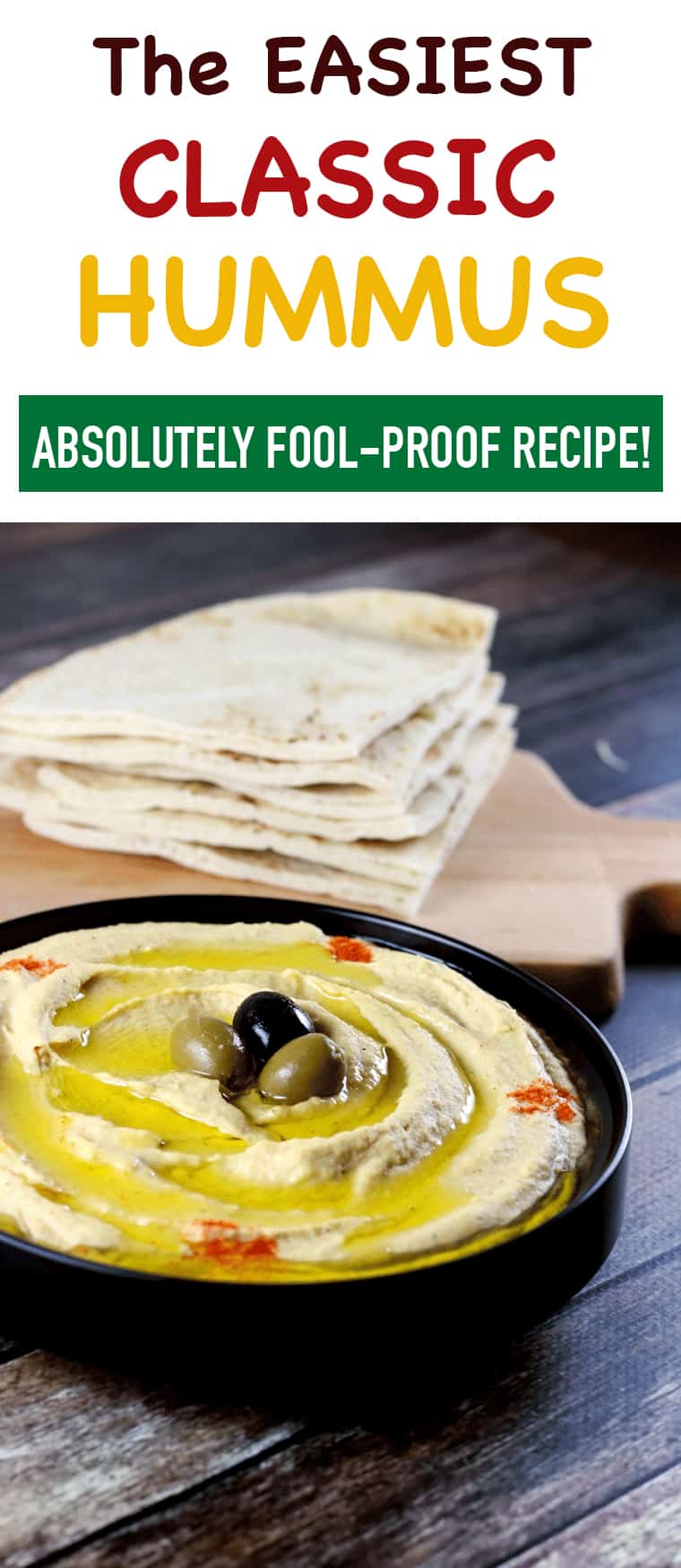 Easiest Classic Hummus - This delicious hummus is extremely easy to make and the recipe is absolutely fool proof! You don't need many ingredients for it but it tastes A-A-AMAZING and is healthy too! | ScrambledChefs.com