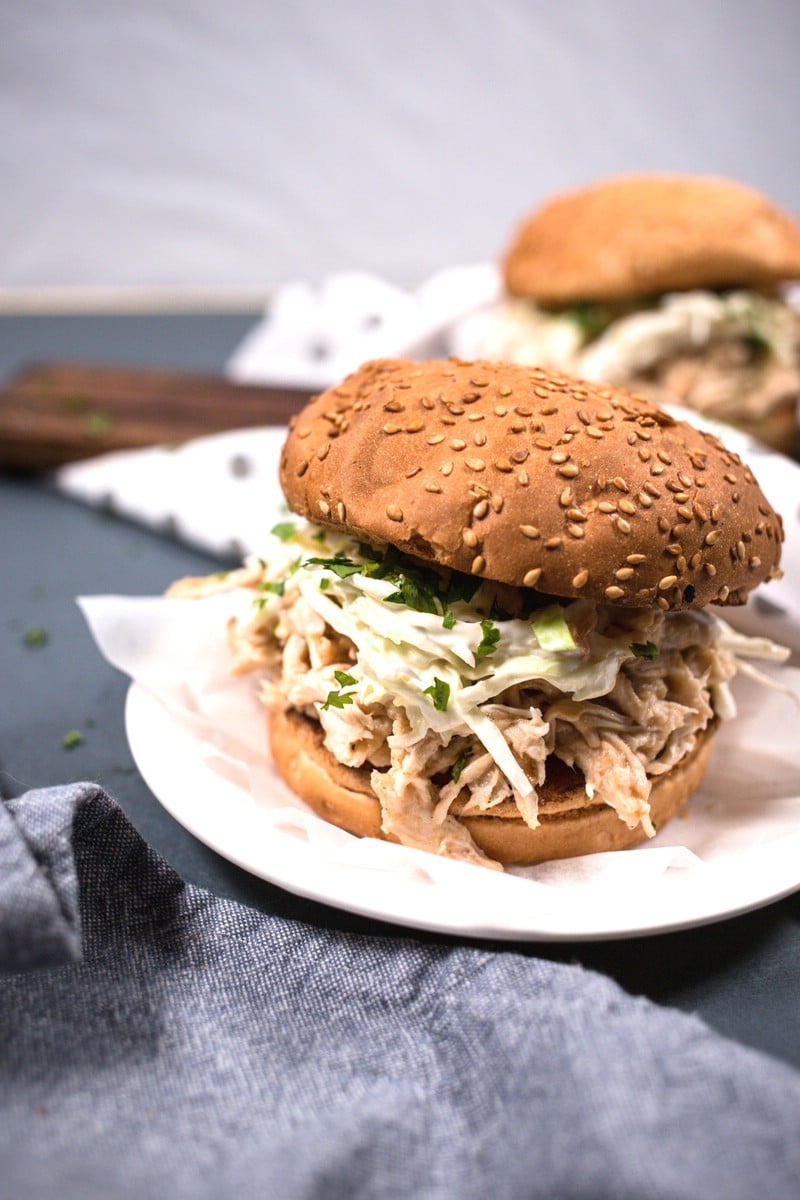 Up close pulled chicken sandwiches