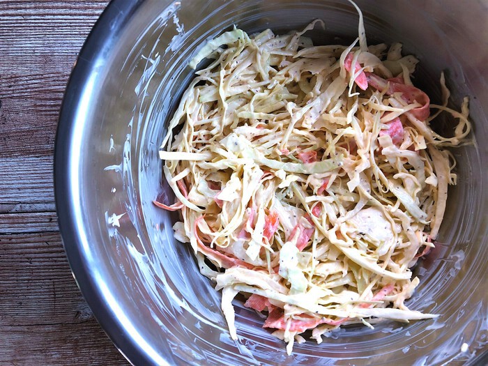 Large mixing bowl with cole slaw