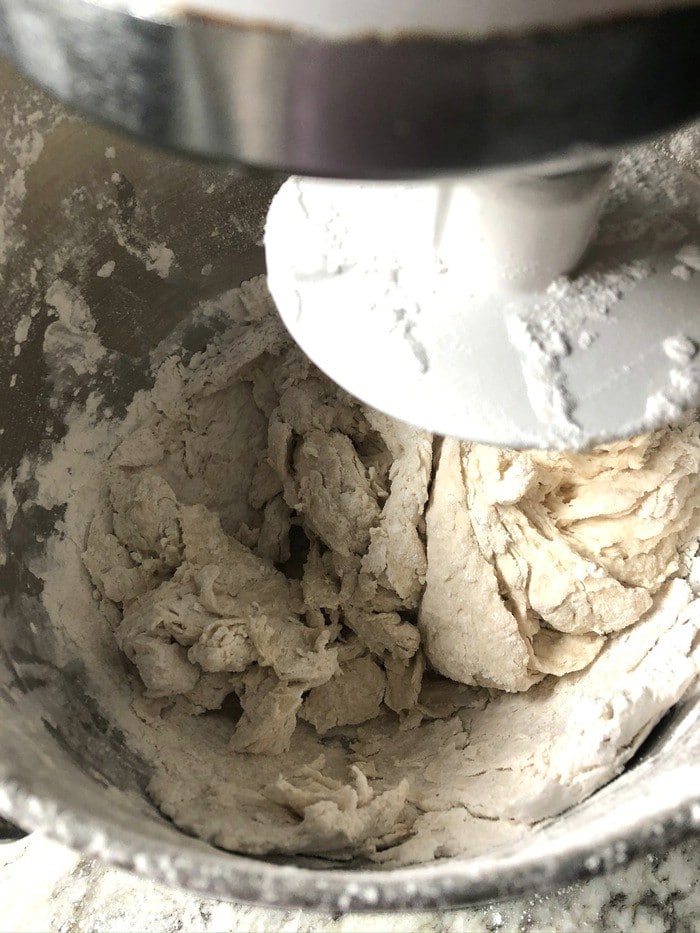Kneading dough for homemade pretzel bites