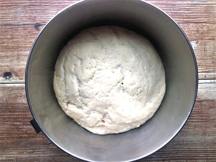 Pretzel dough rising in bowl