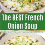 French onion soup in white bowl
