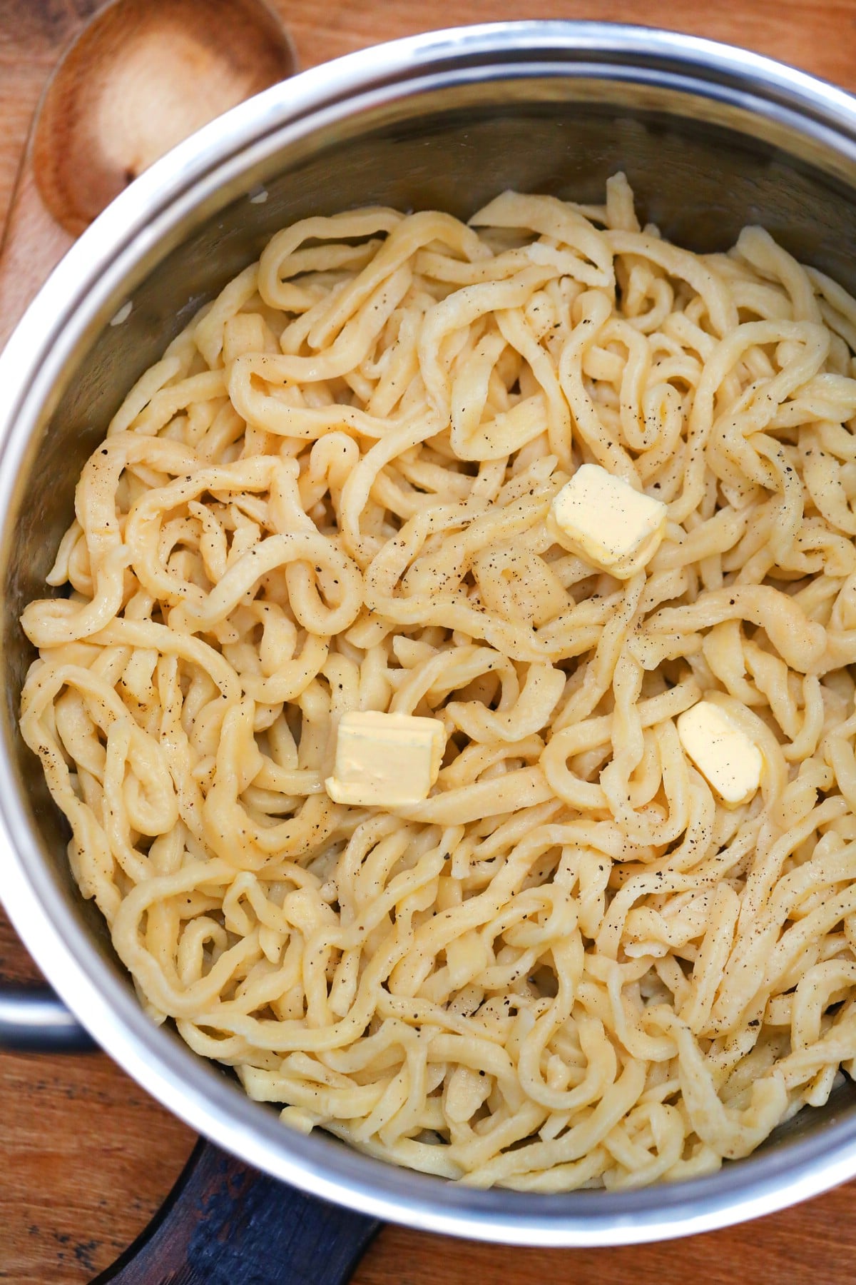 Pasta with butter in large stockpot