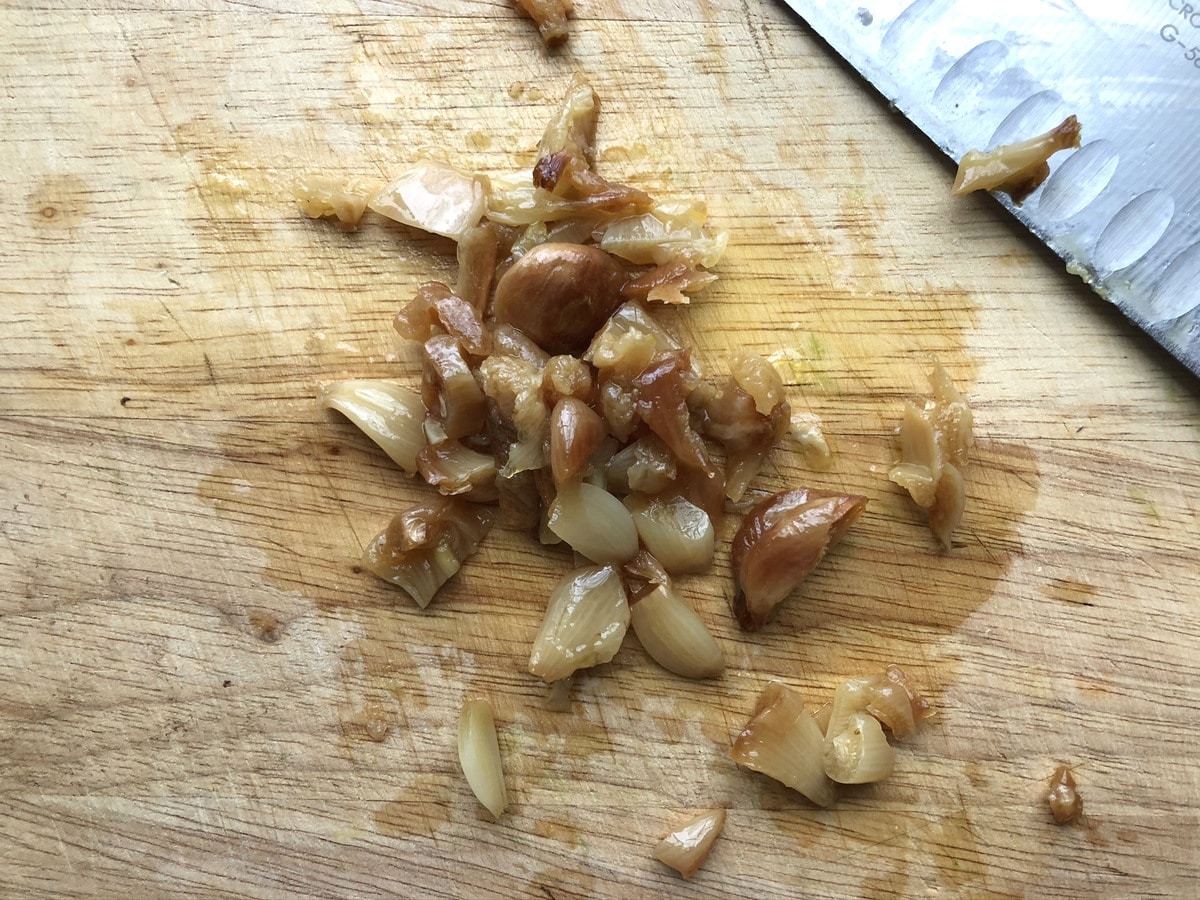 Roasted garlic on cutting board