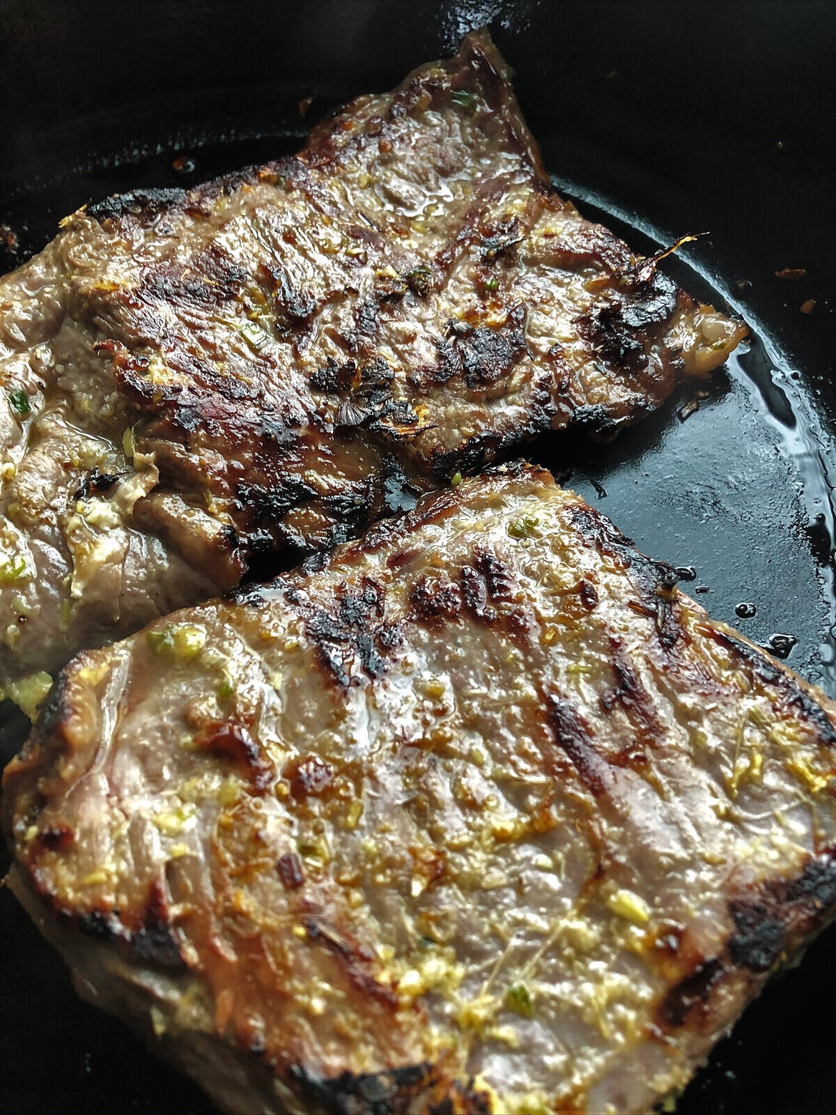Searing steak in a cast iron skillet