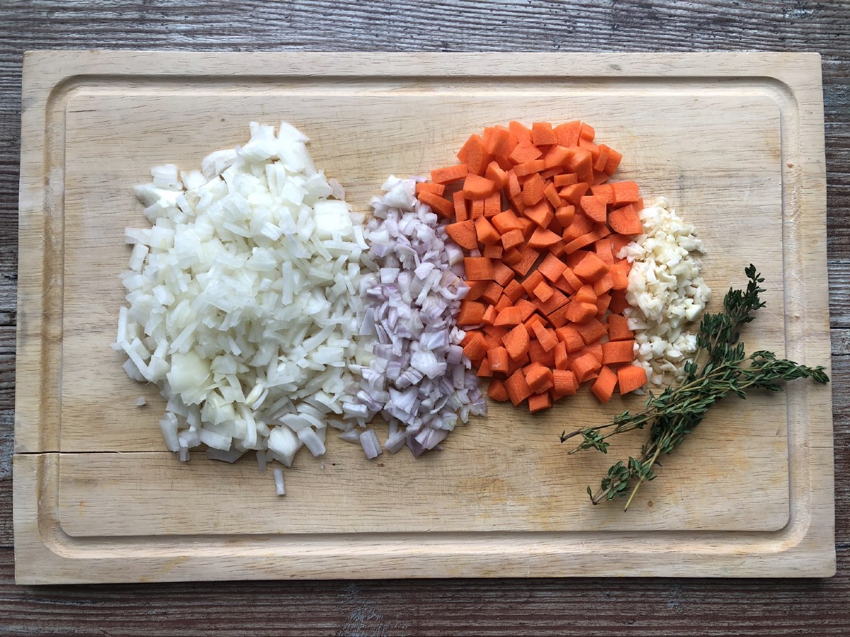 Diced vegetables on cutting board