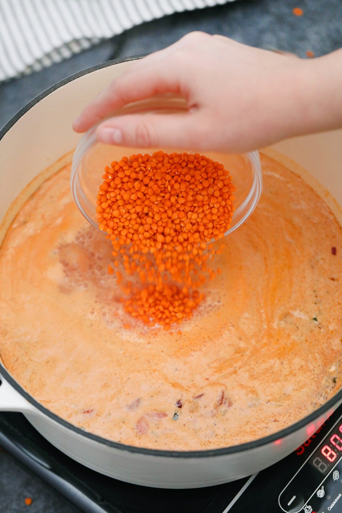 Adding lentils to dutch oven