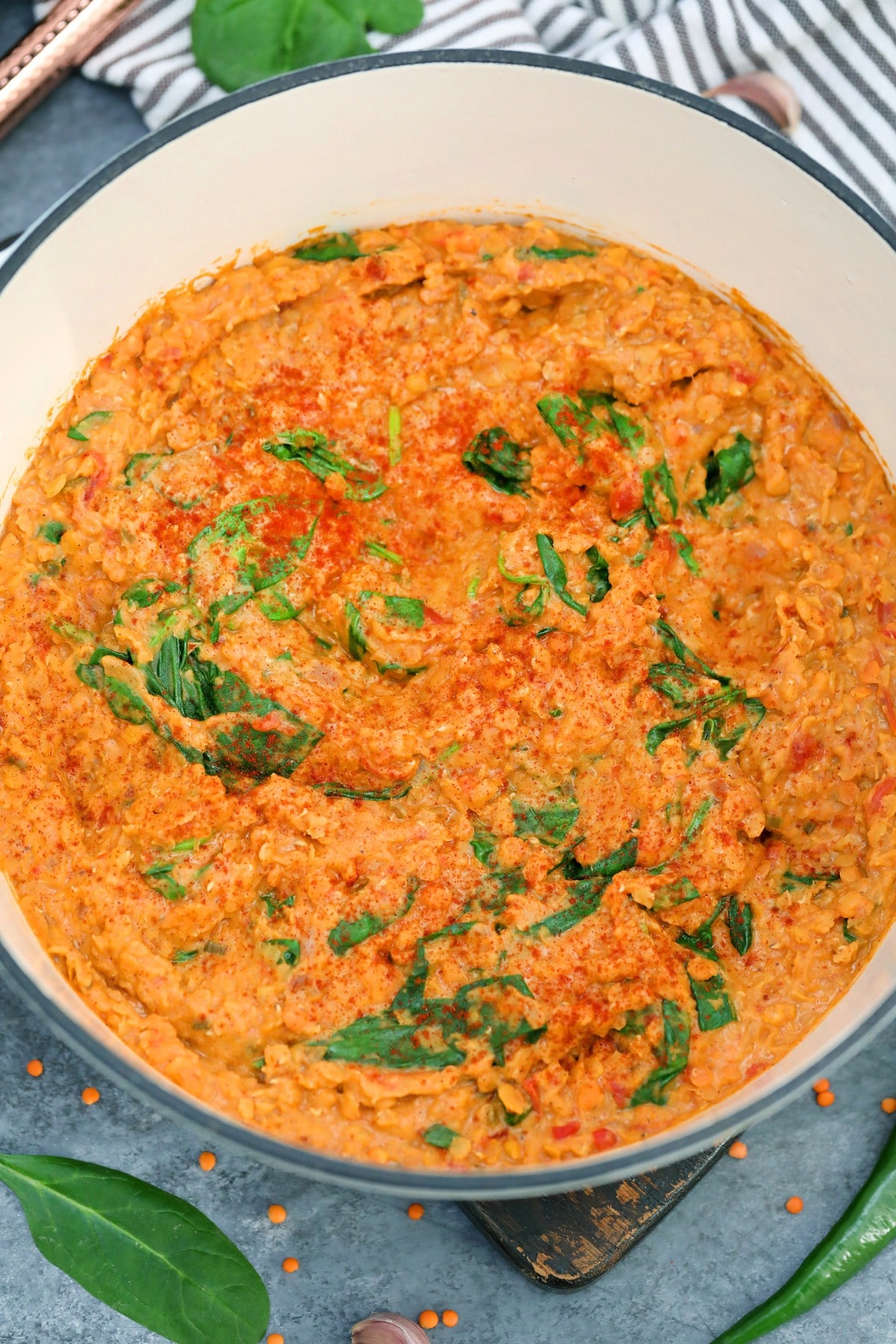 Dutch oven of red lentil curry