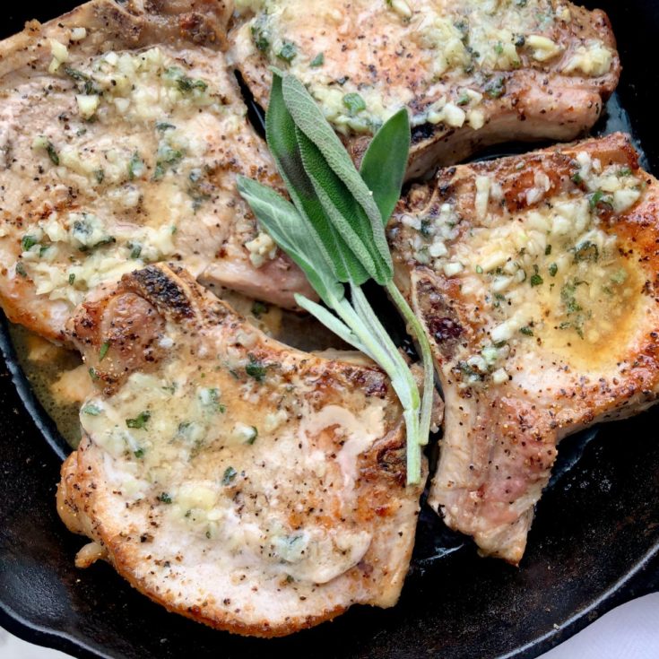 Juicy Garlic Baked Pork Chops with Sage Butter