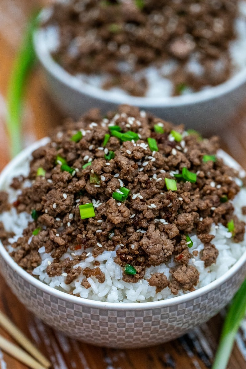 Bowls of Korean ground beef with rice