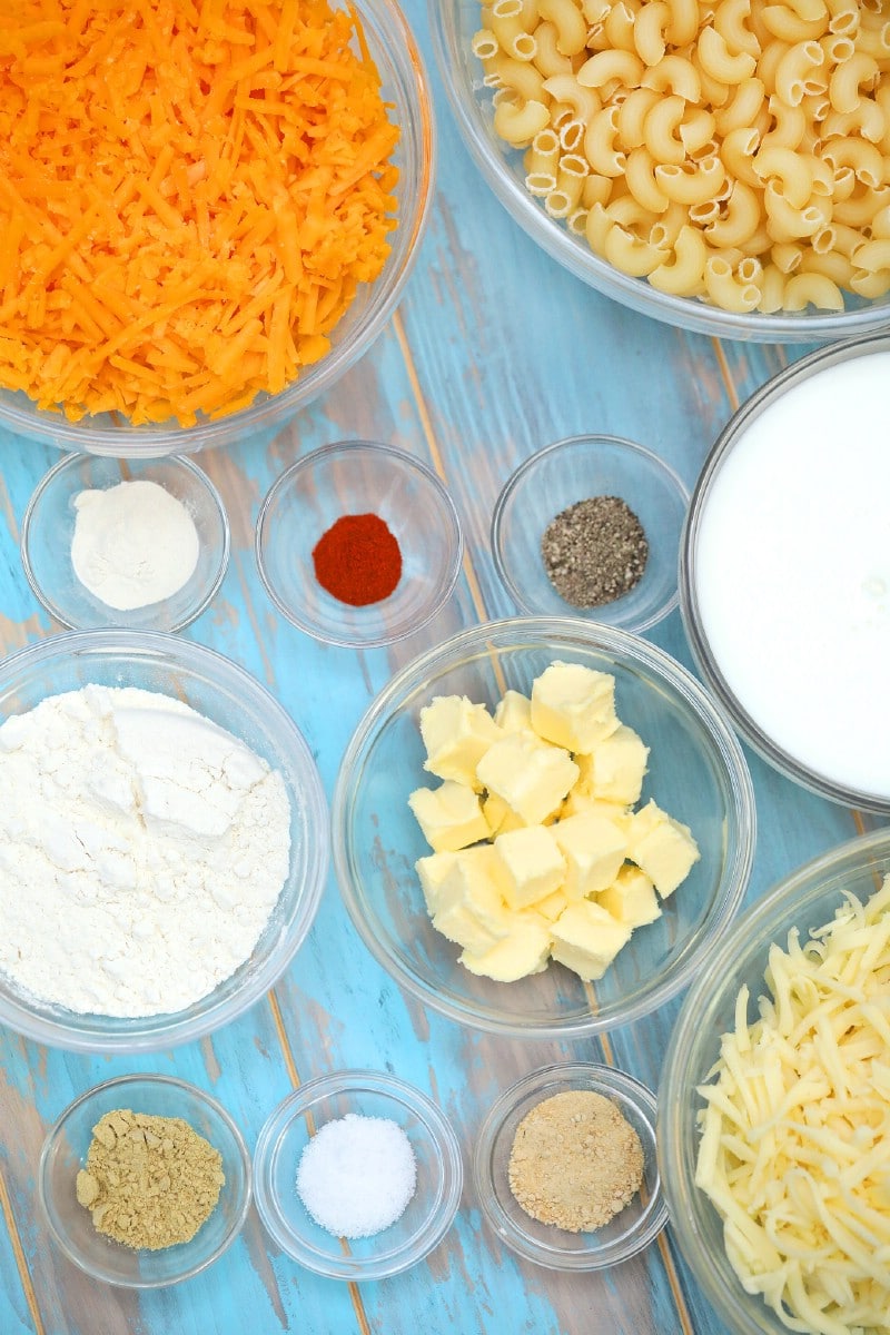 Ingredients for baked macaroni and cheese