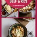 Mexican beef and rice skillet collage