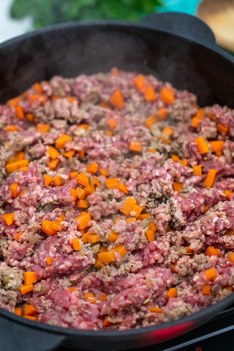 Skillet of lamb and carrots