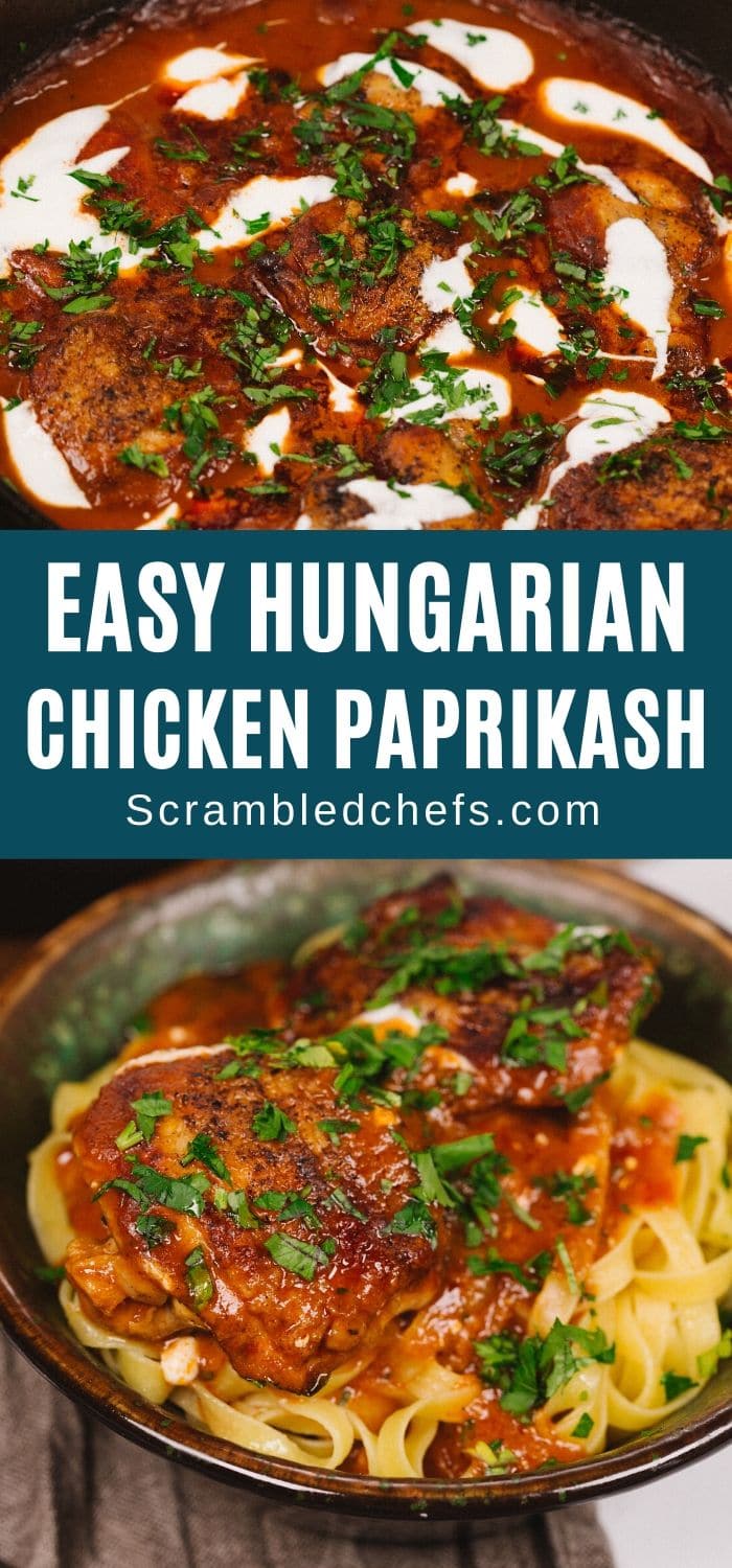Chicken paprikash with noodles collage