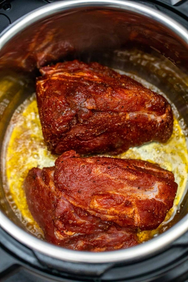 Spice rubbed pork butt in Instant Pot