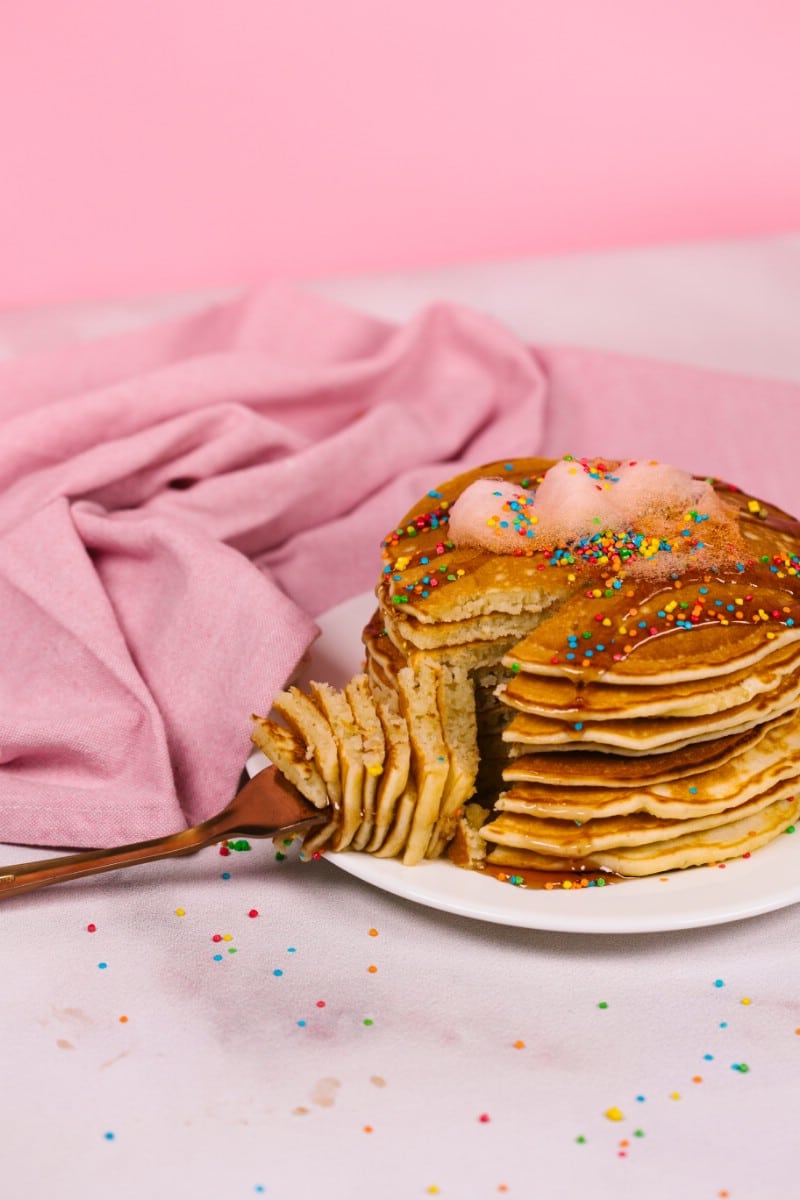Stack of pancakes with sprinkles