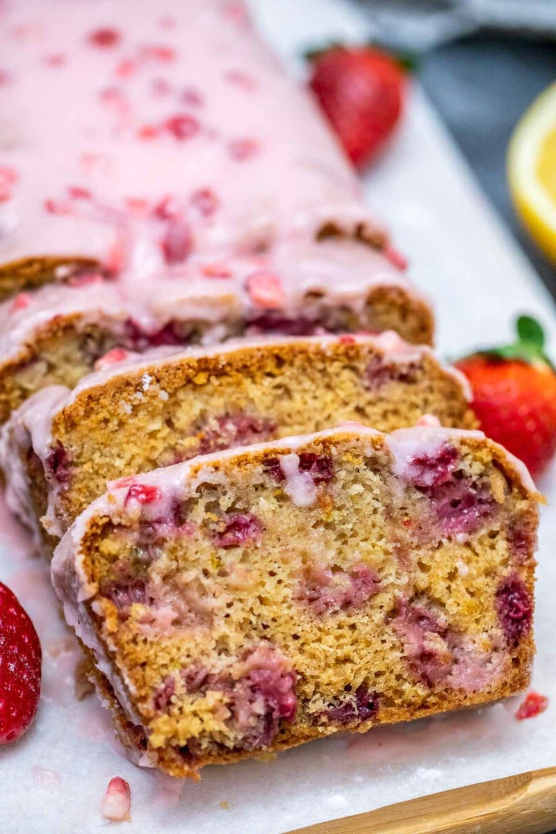 Slices of strawberry bread on a plate