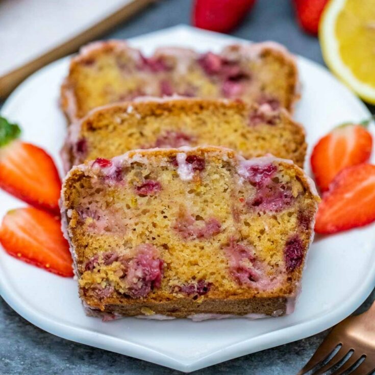 Slices of strawberry bread on a plate
