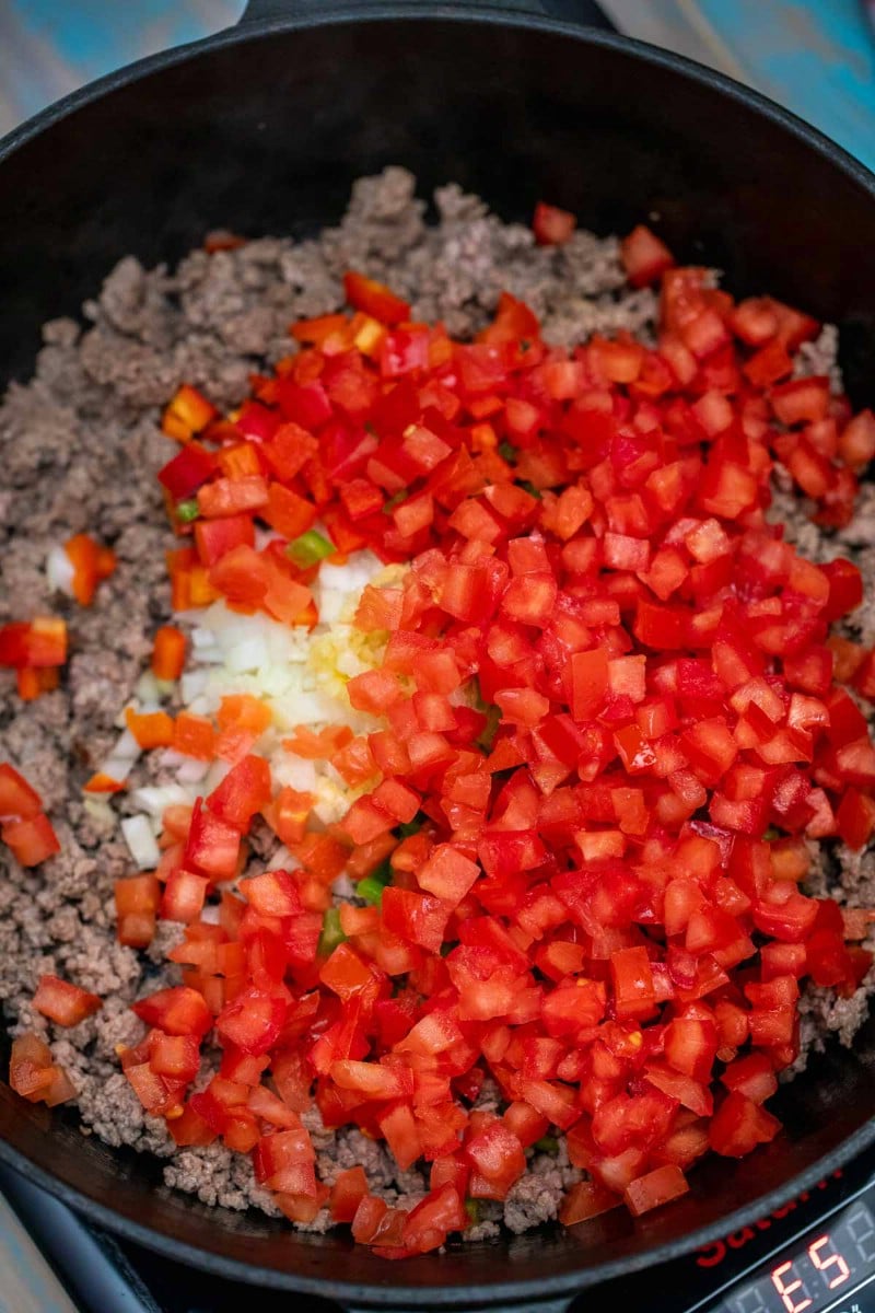 Adding bell peppers to ground beef