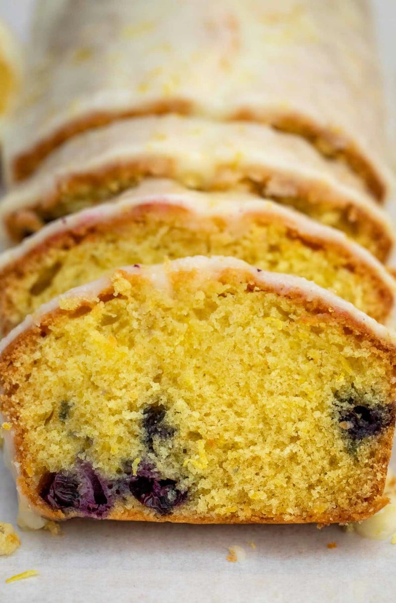 Slices of lemon cake with blueberries