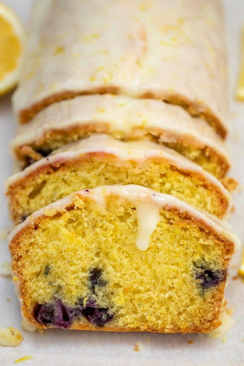 Slices of lemon cake with blueberries