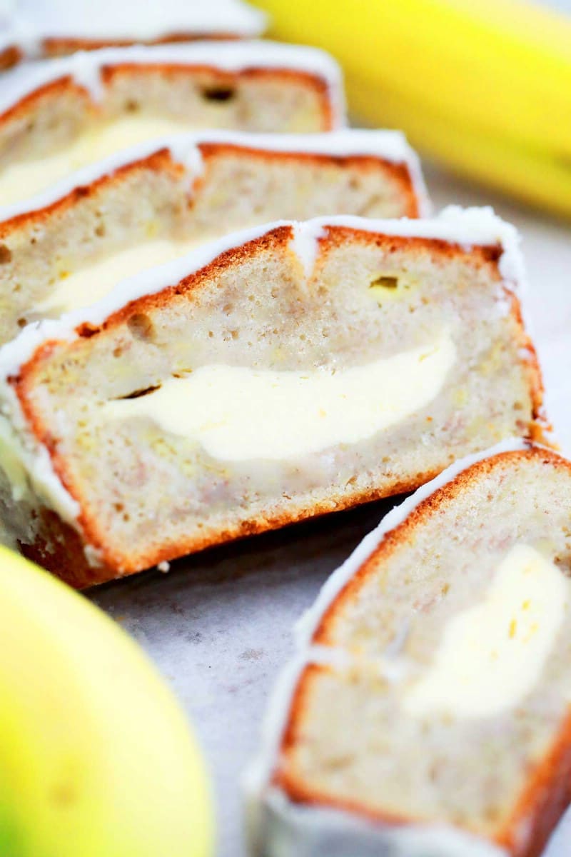 Sliced loaf of banana bread