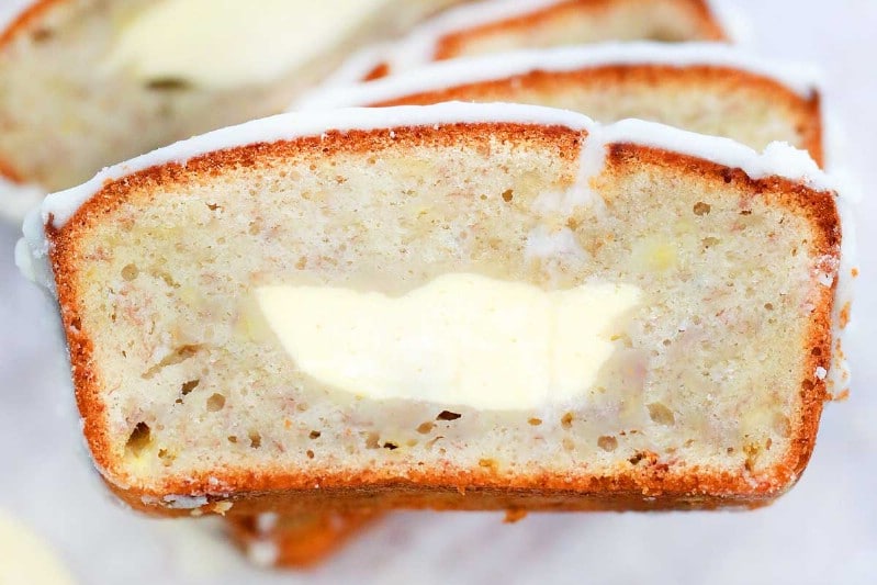 Slices of cheesecake banana bread