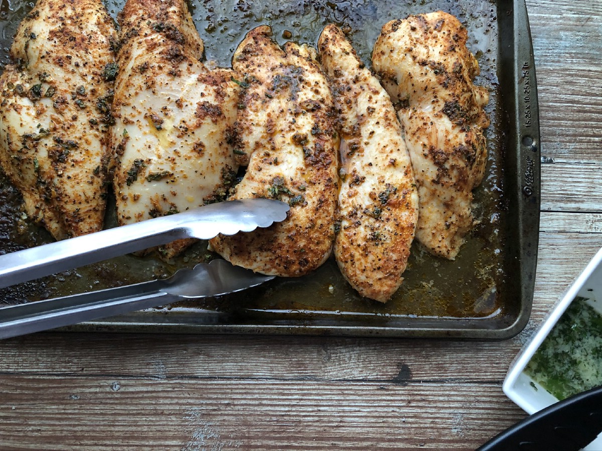 Chicken cooked on baking sheet