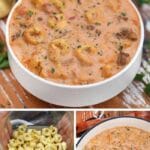 Tortellini and sausage soup collage