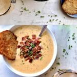 Bacon cheddar beer soup collage