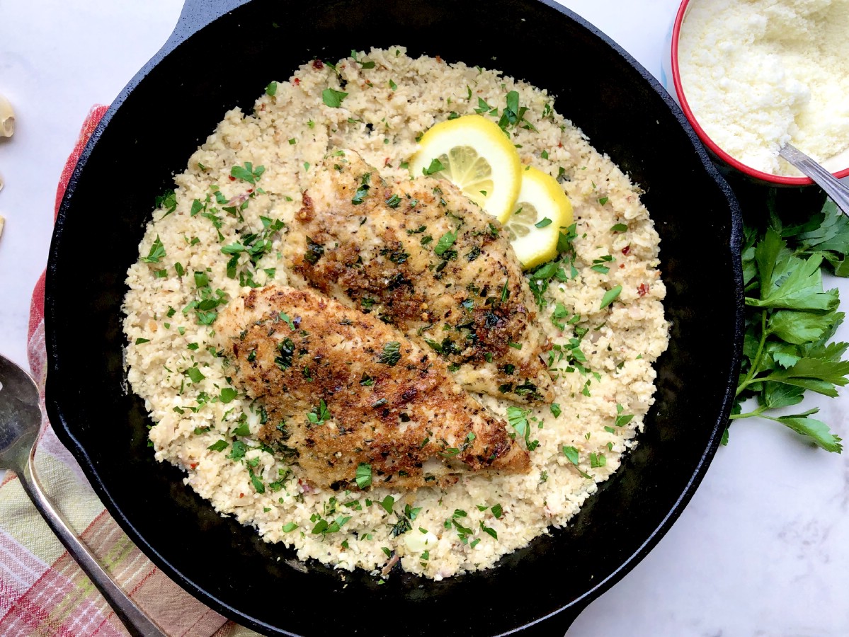 Chicken and rice in cast iron skillet