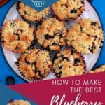 Blueberry muffins on white platter