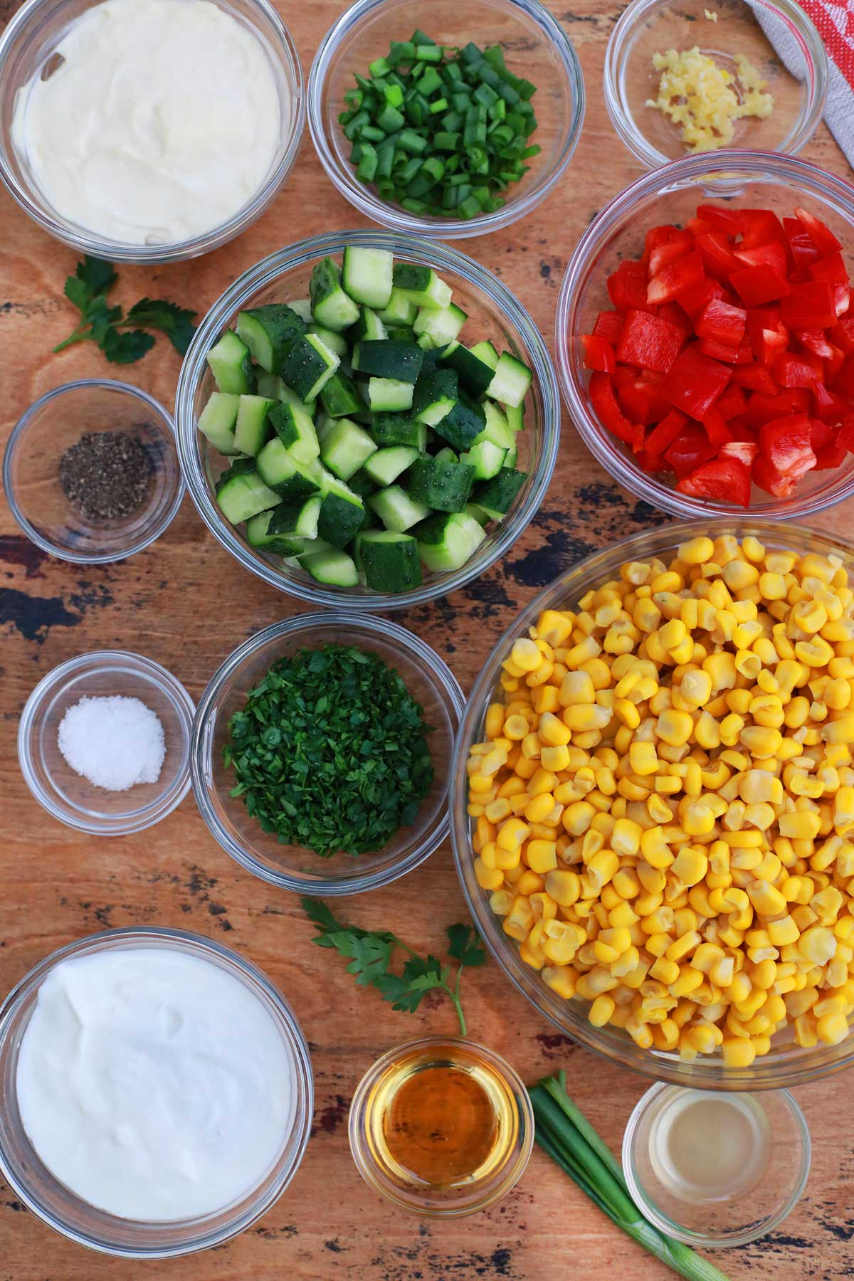 Ingredients for creamy corn salad