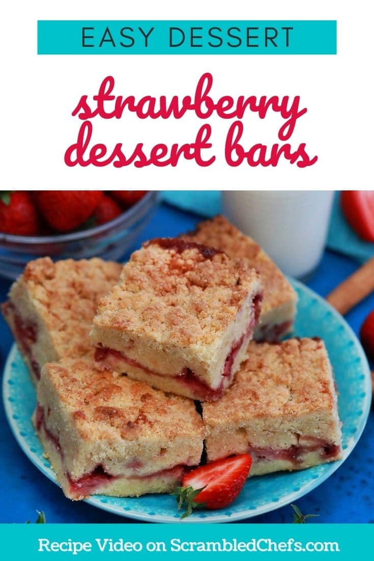 Strawberry bars on teal plate