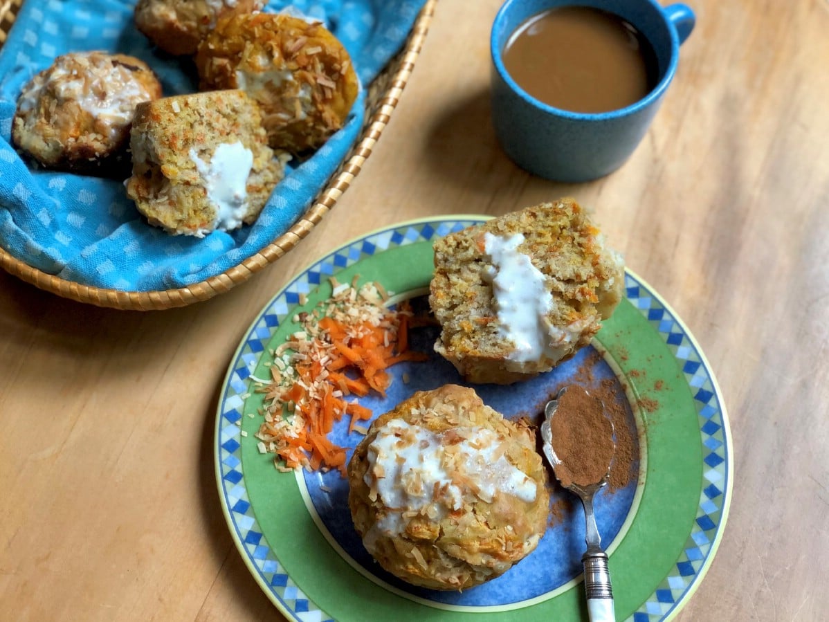 Carrot cake muffin on green plate