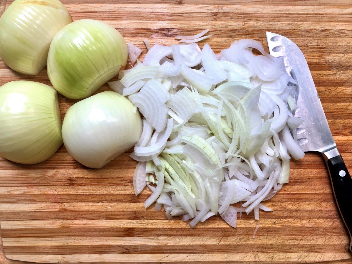 Onions on cutting board
