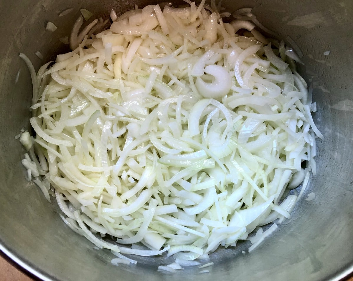 Pot of sliced onions