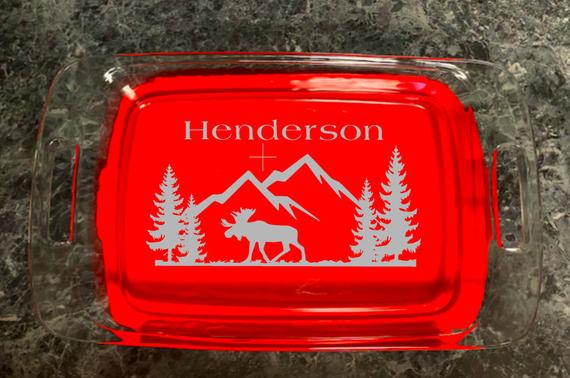 Etched baking dish personalized glass pan outdoor moose | Etsy