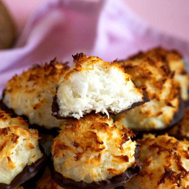 Stack of chocolate dipped coconut macaroons