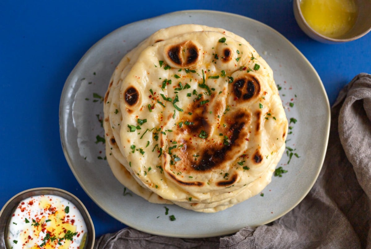 Stack of naan on plate