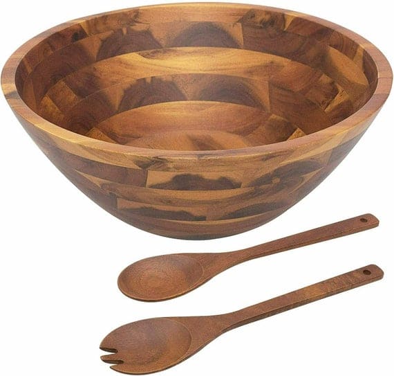 Acacia Wooden Salad Bowl Set 12.5Inch Hardwood | Etsy