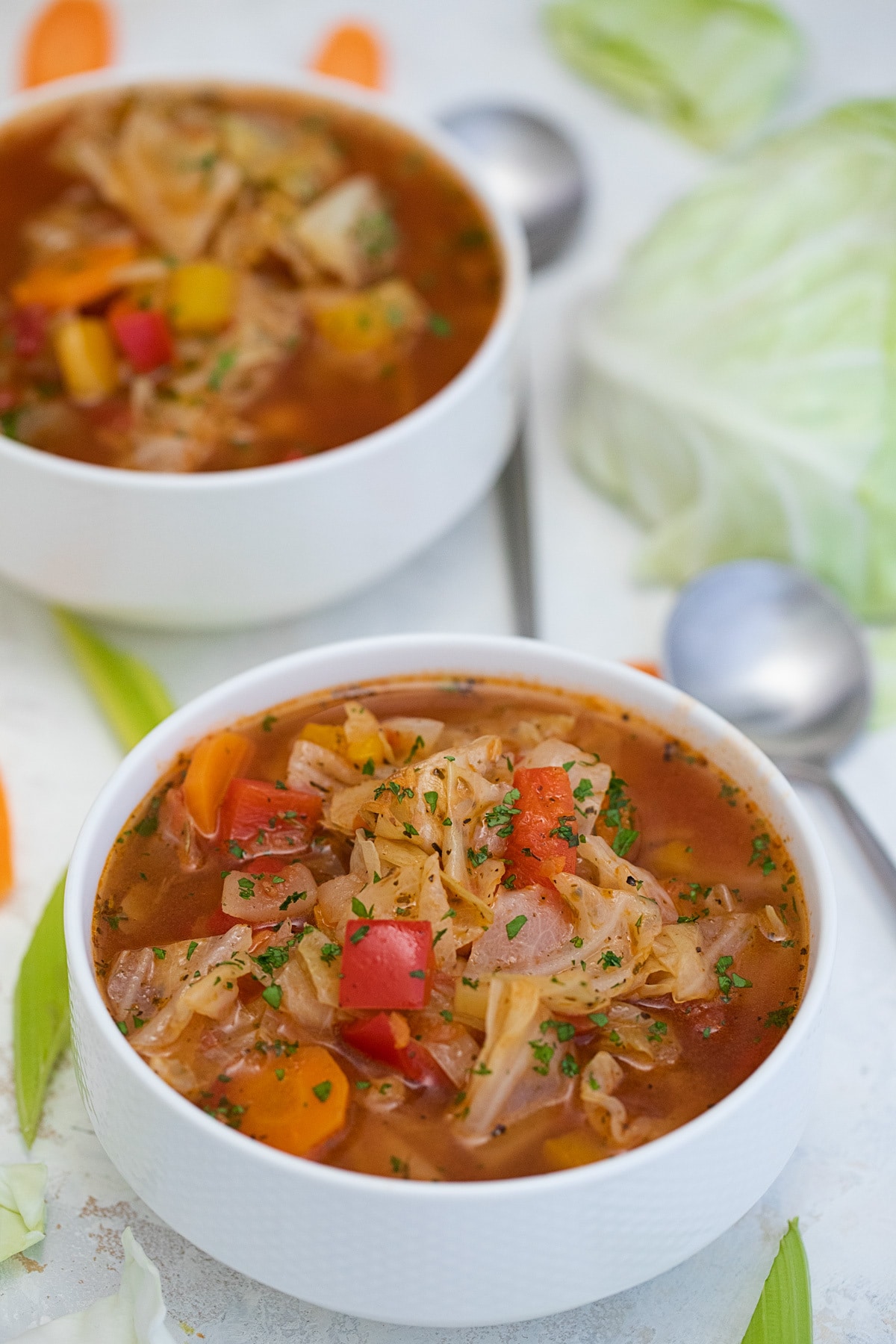 Bowls of vegetable soup