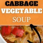 White bowl of cabbage vegetable soup
