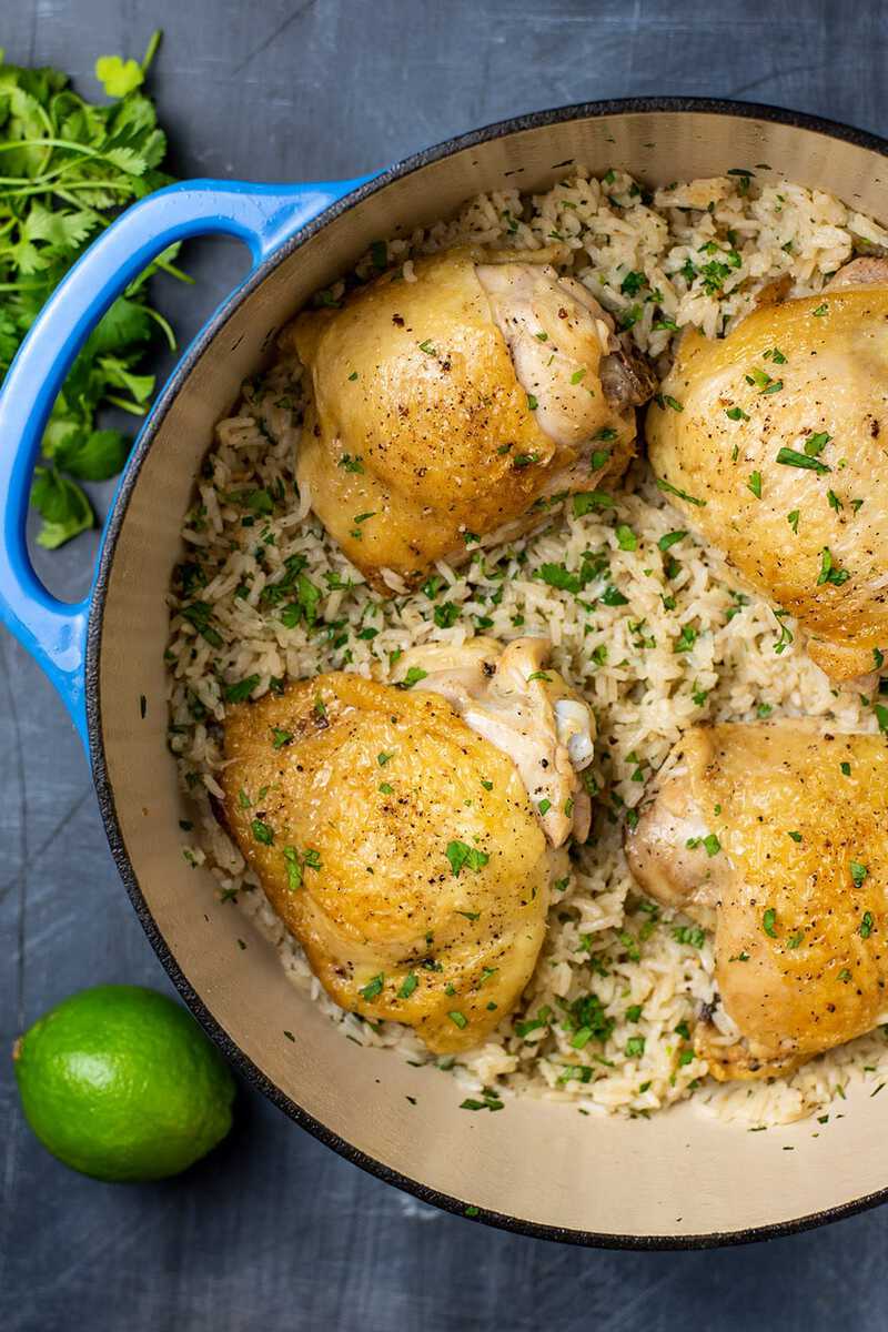 Chicken thighs over rice