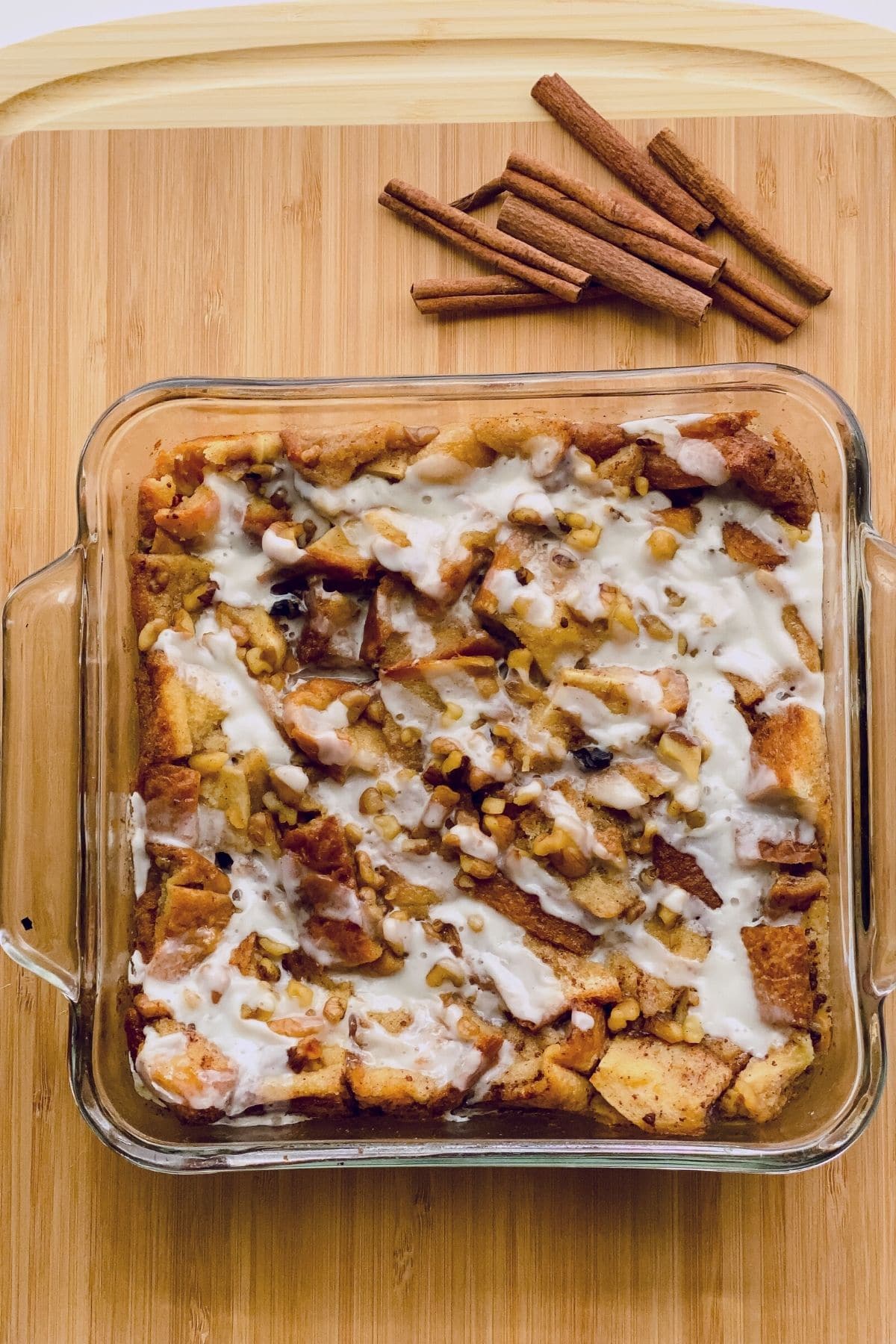 French toast bread pudding in baking dish