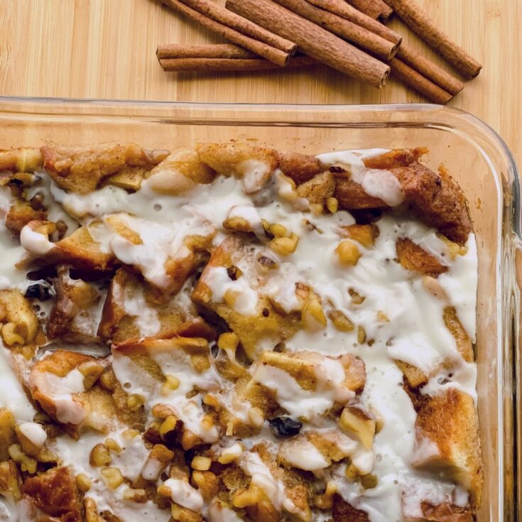 French toast bread pudding in baking dish