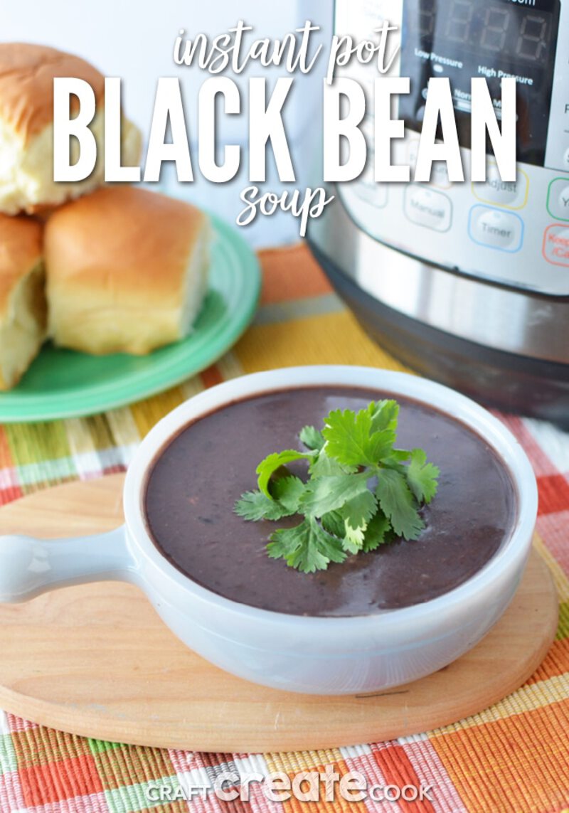 Black bean soup in white bowl